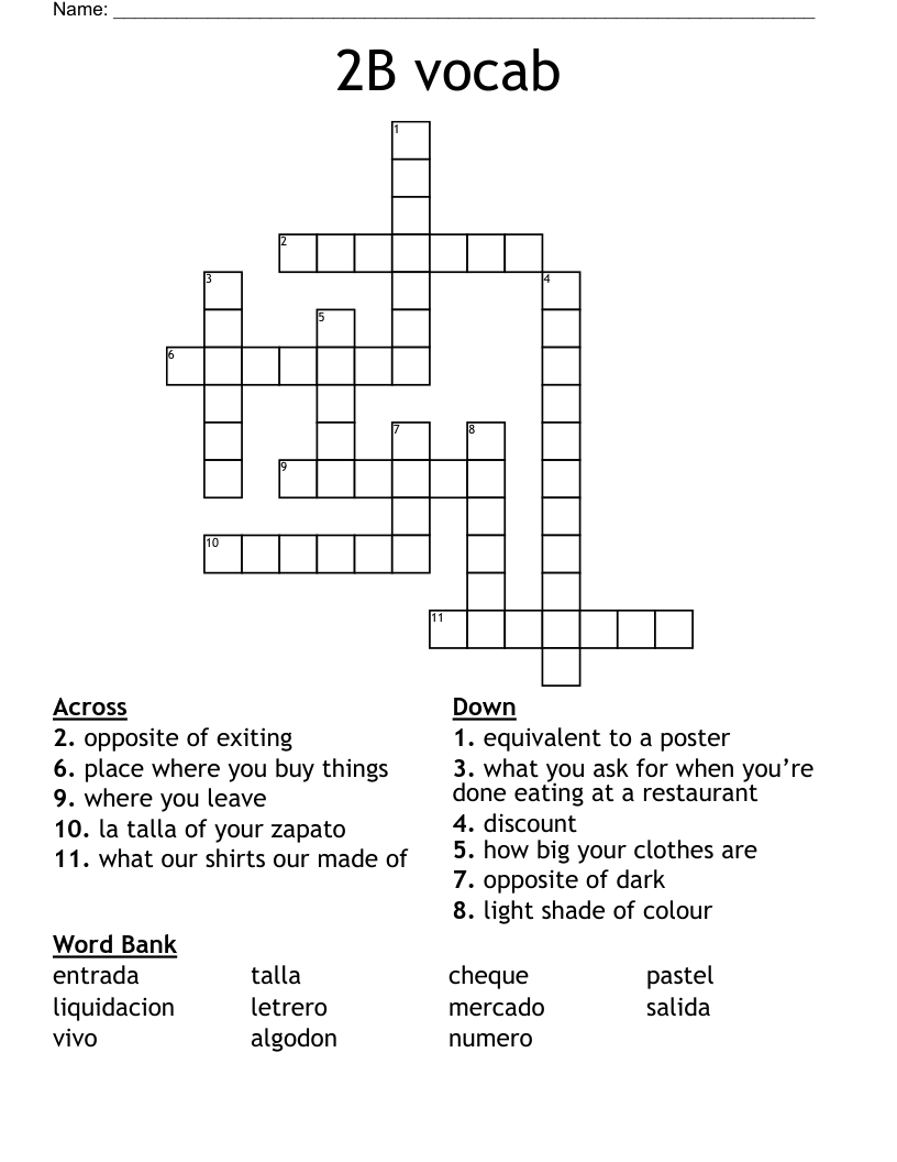 2B vocab Crossword - WordMint