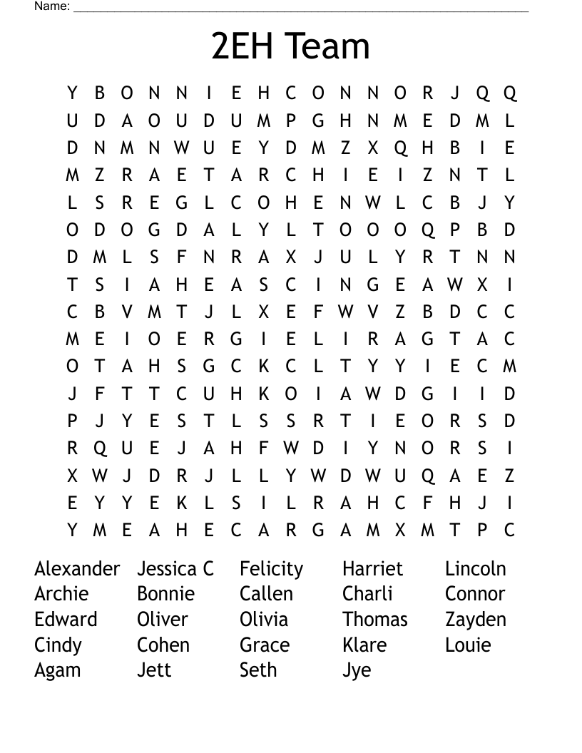 2EH Team Word Search WordMint