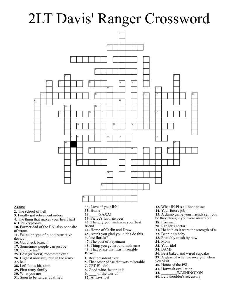 2LT Davis' Ranger Crossword WordMint