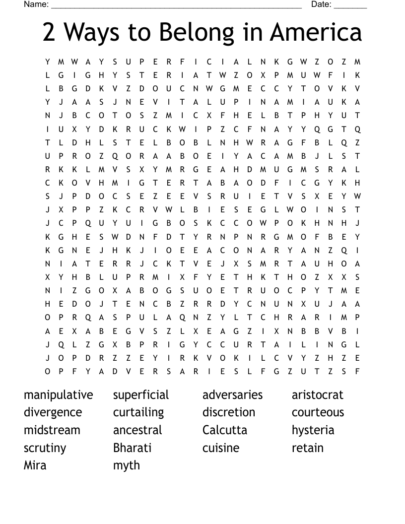 2 Ways to Belong in America Word Search