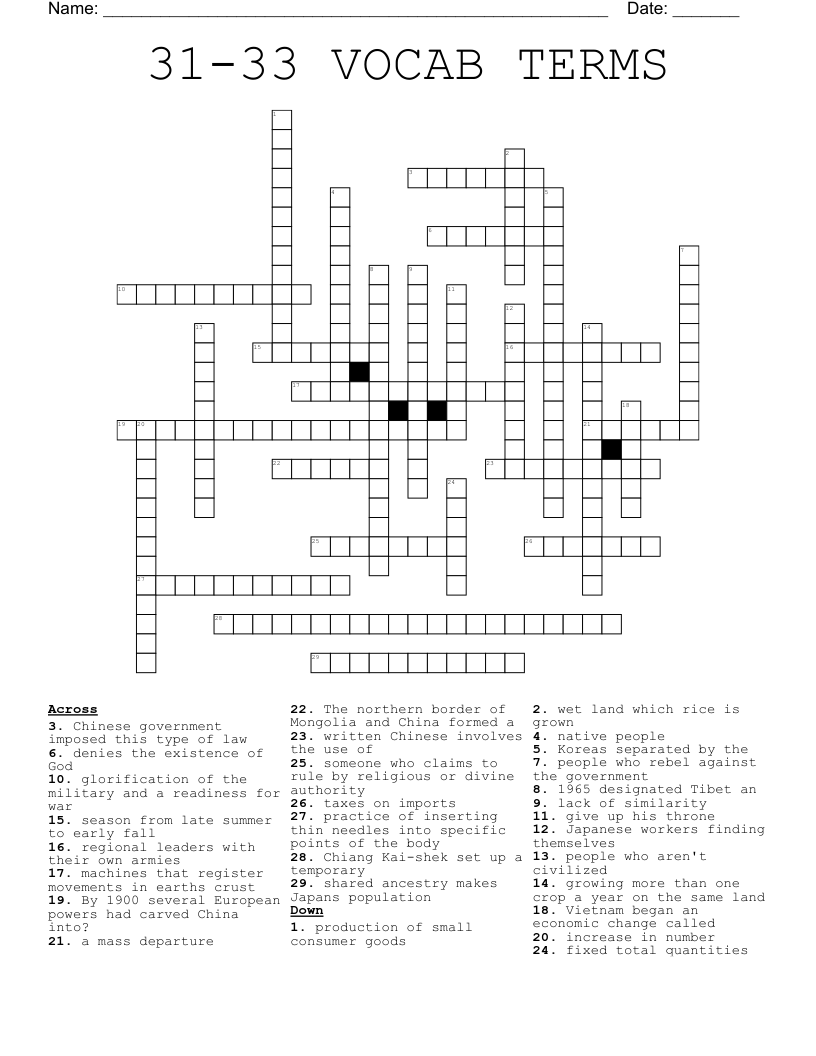 31-33 VOCAB TERMS Crossword