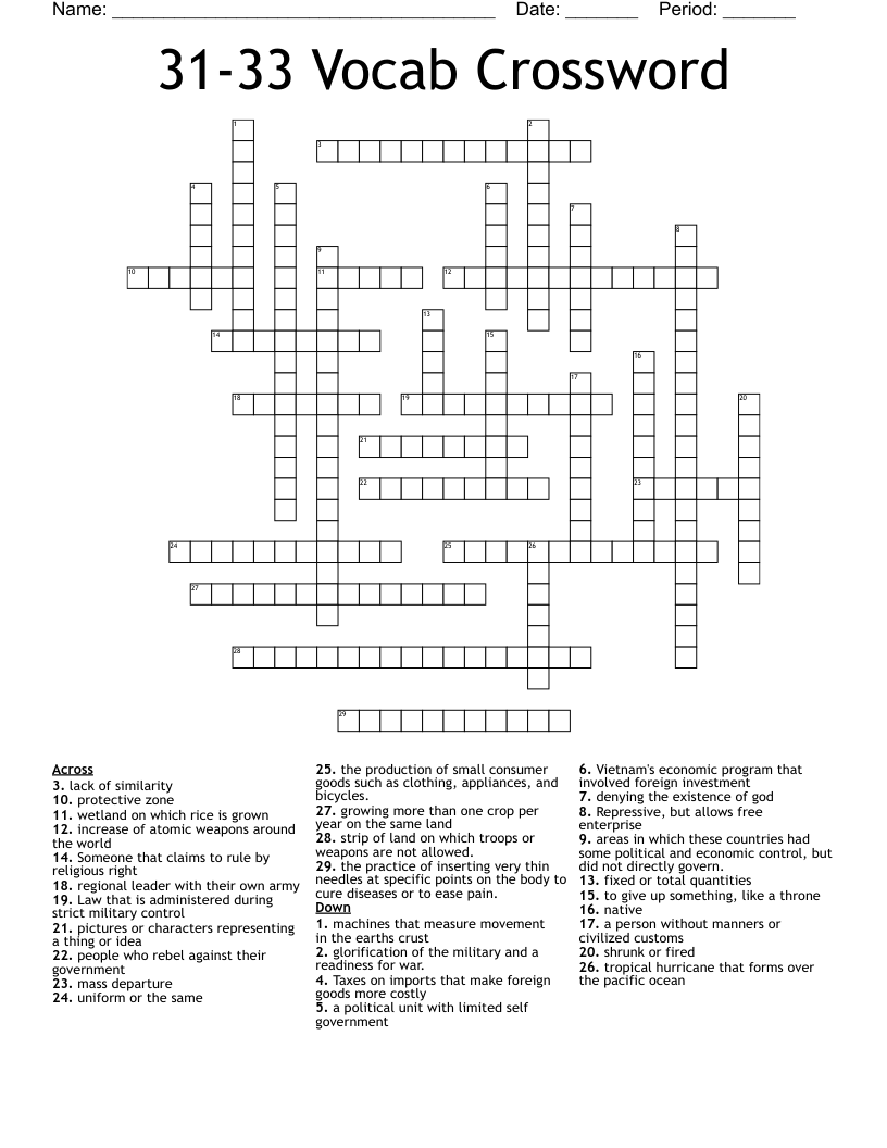 31-33 Vocab Crossword