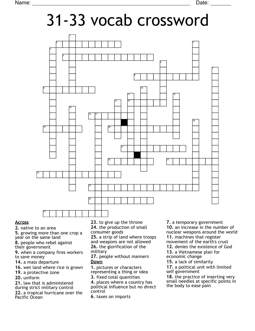 31-33 vocab crossword