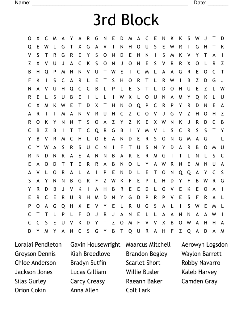 3rd Block Word Search