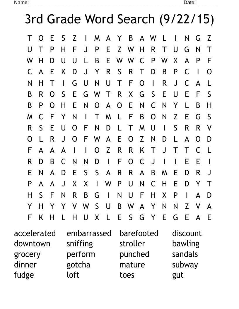 3rd Grade Word Search (9/22/15)