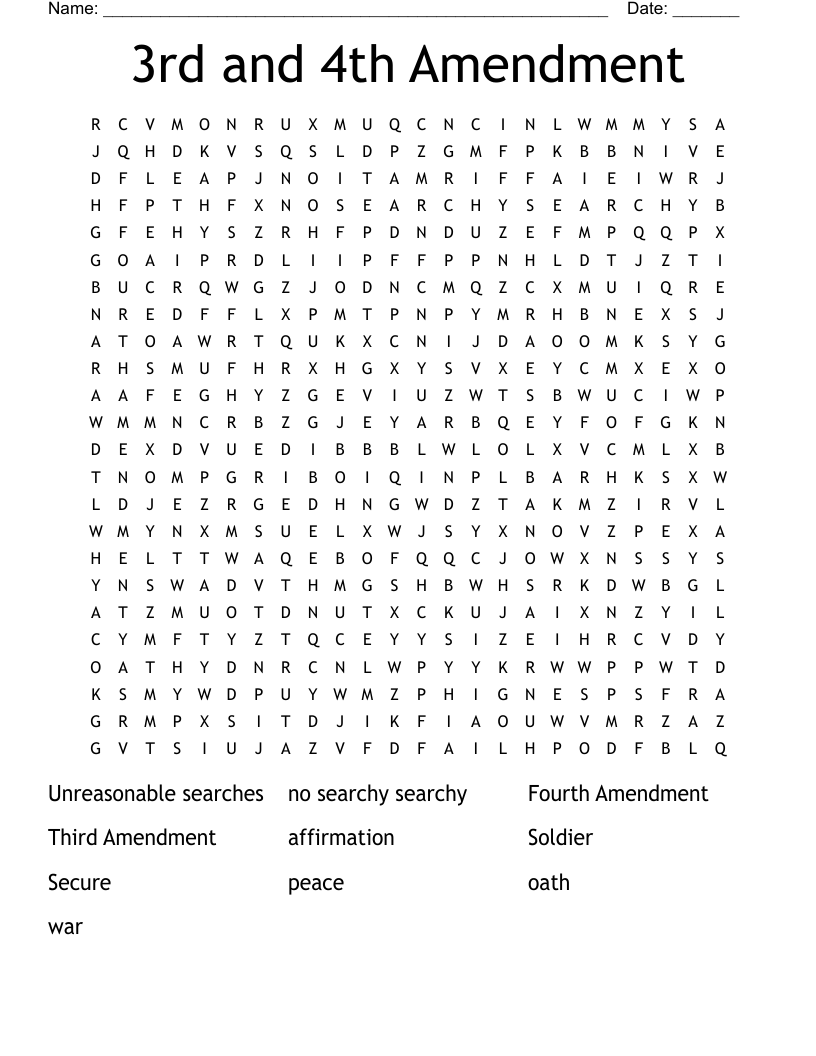3rd and 4th Amendment Word Search