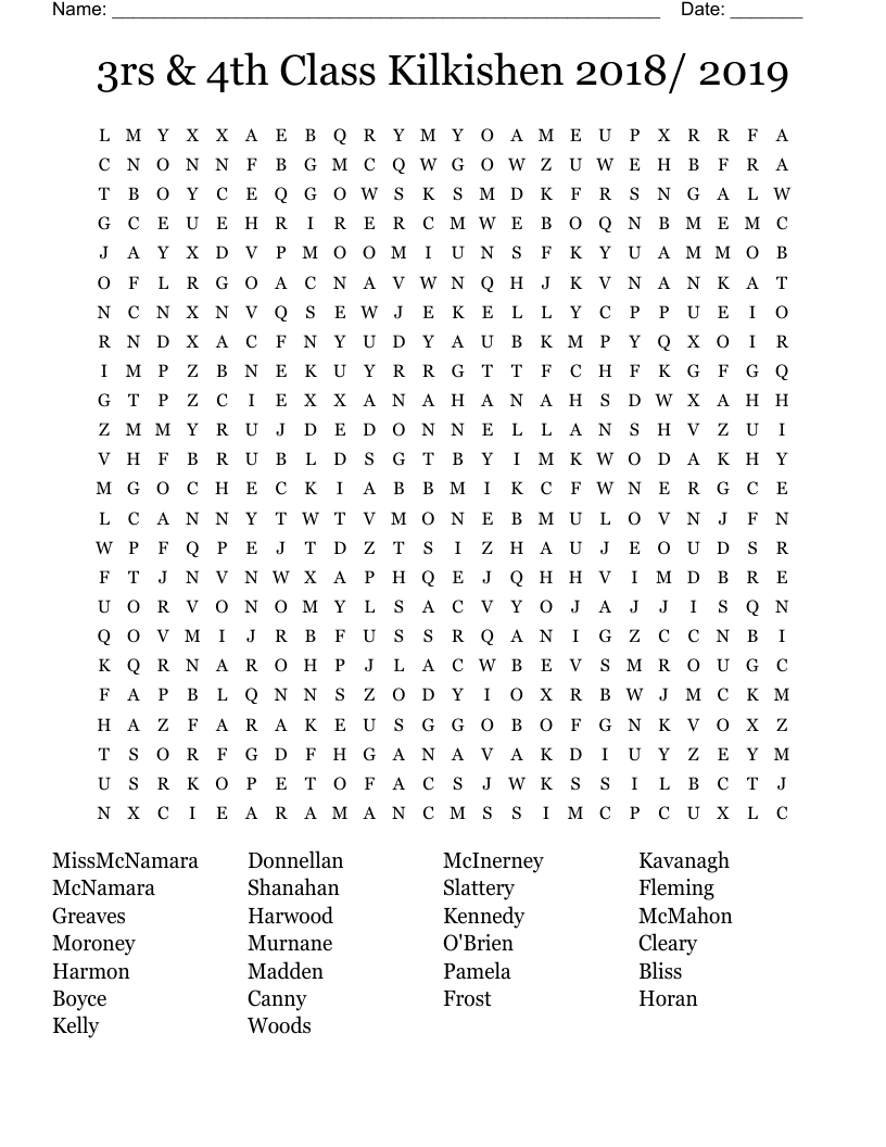 3rs & 4th Class Kilkishen 2018/ 2019  Word Search