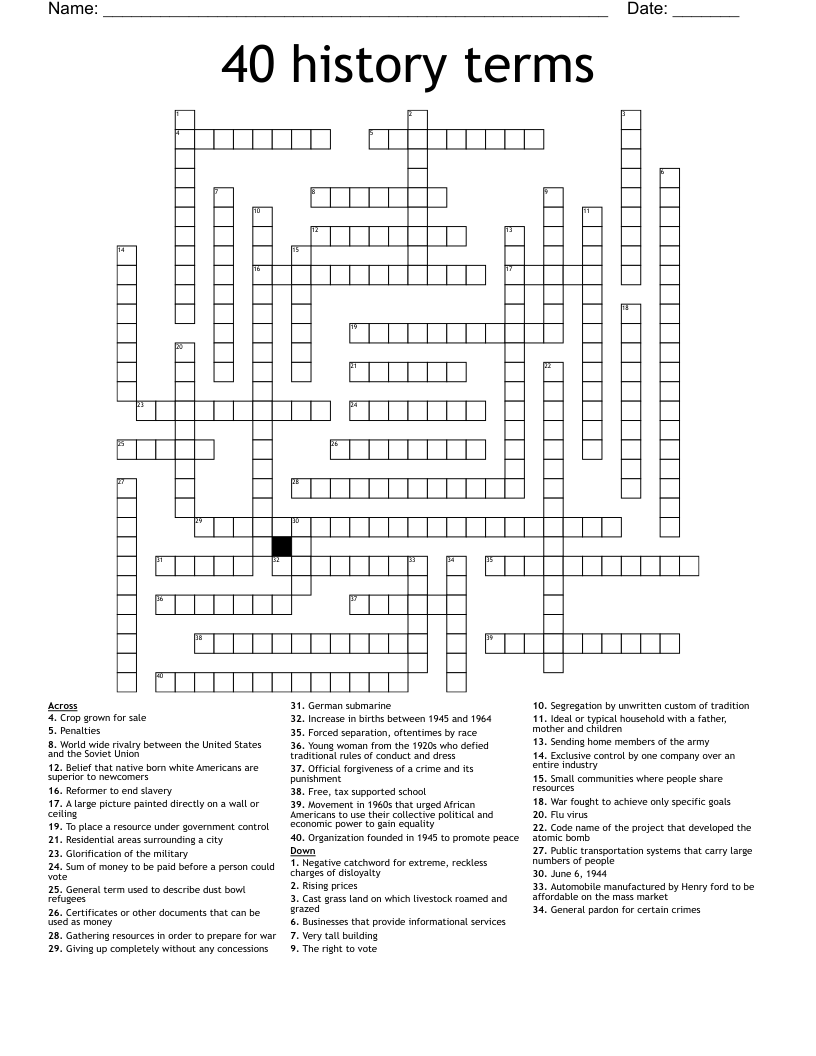 40 history terms Crossword