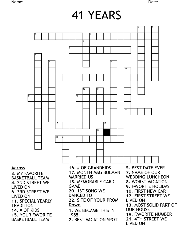 41 YEARS Crossword