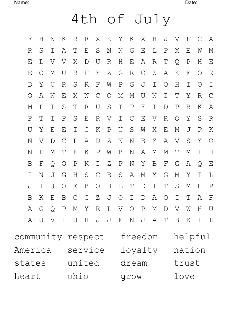 4th of July Word Search