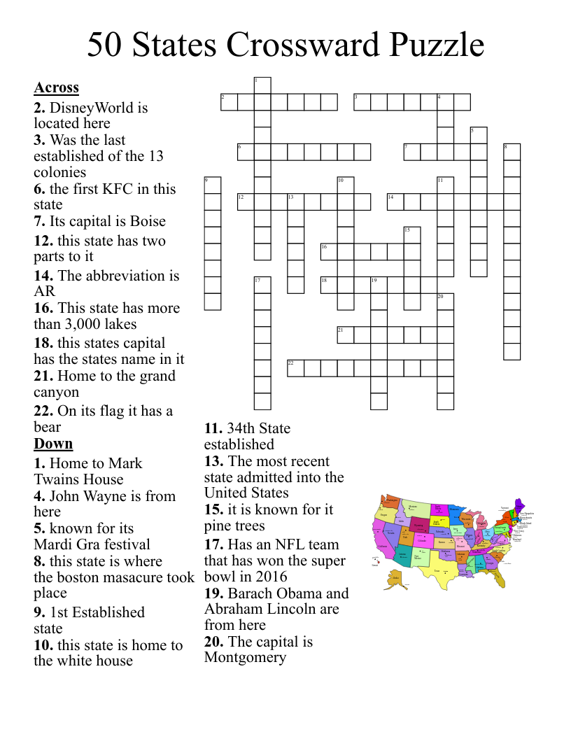State Capital Crossword Puzzle
