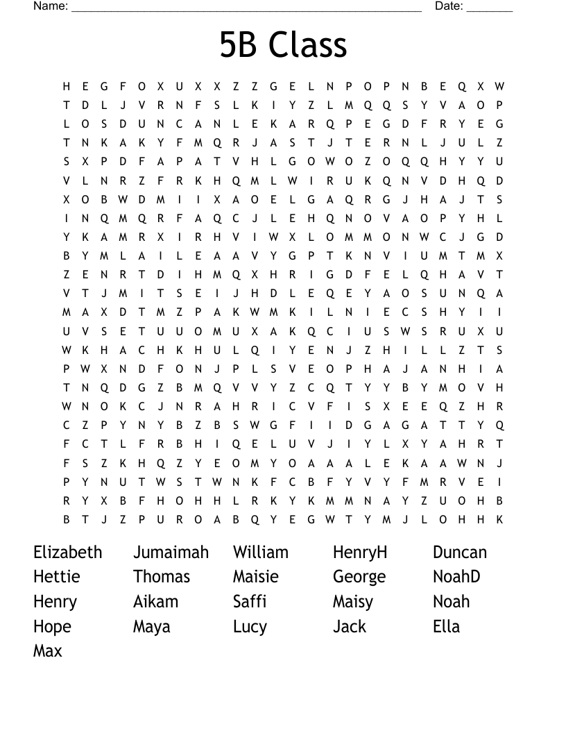 5B Class Word Search