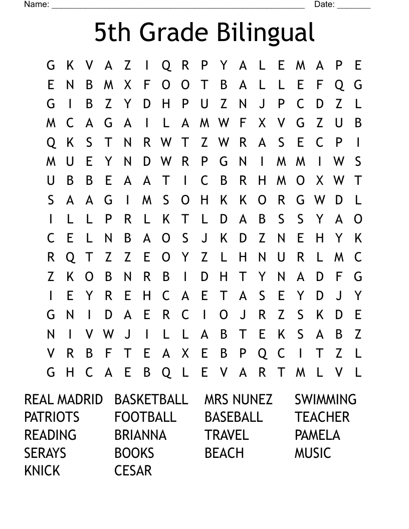 5th Grade Bilingual Word Search