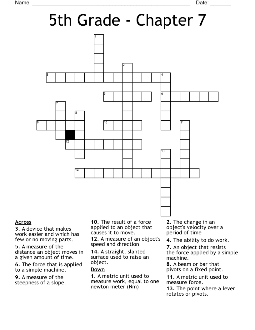 5th Grade Chapter 7 Crossword WordMint