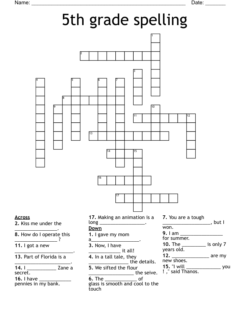 5th Grade Spelling Crossword WordMint