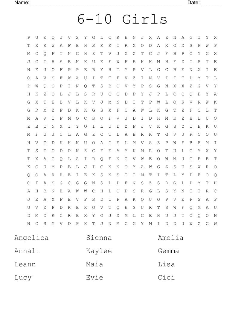 6-10 Girls Word Search