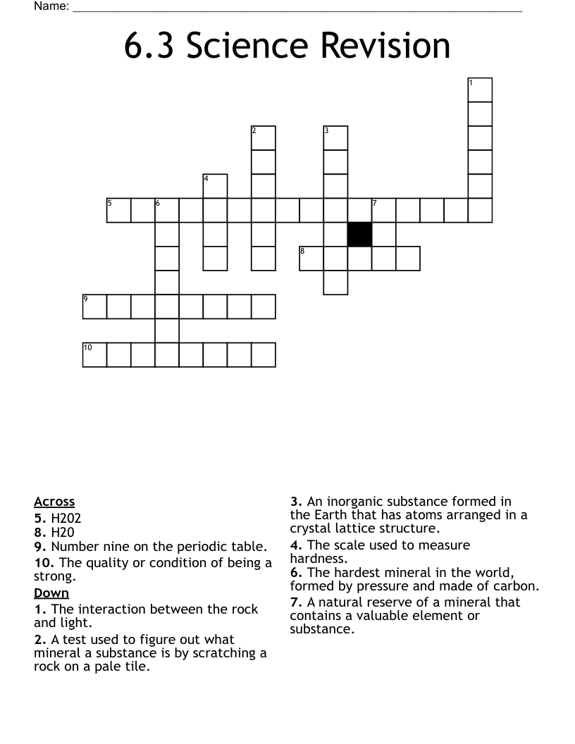 6.3 Science Revision Crossword