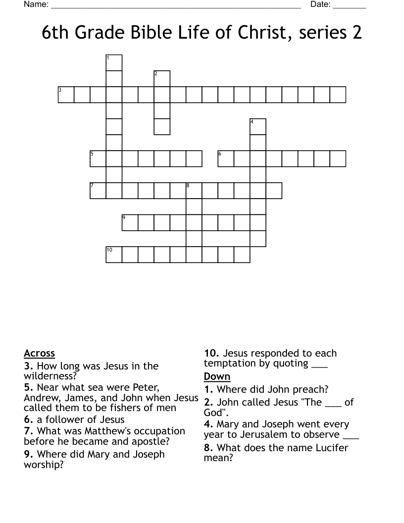 6th Grade Bible Life of Christ, series 2 Crossword