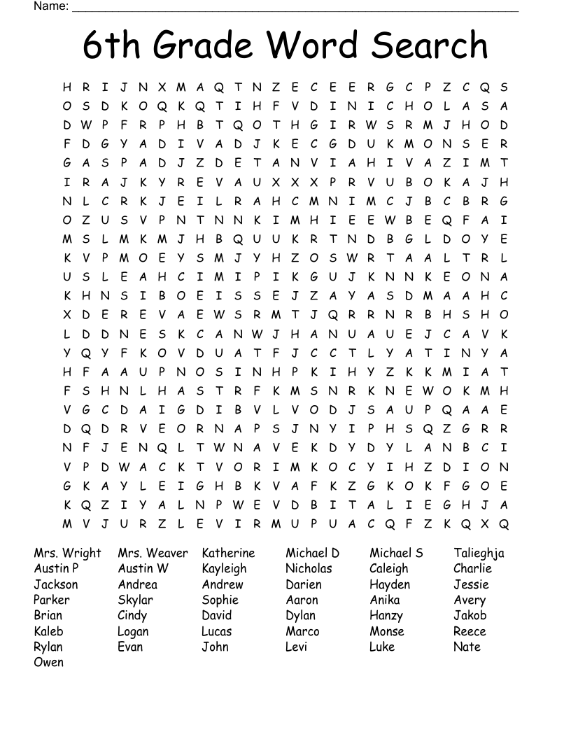 6th Grade Word Search WordMint