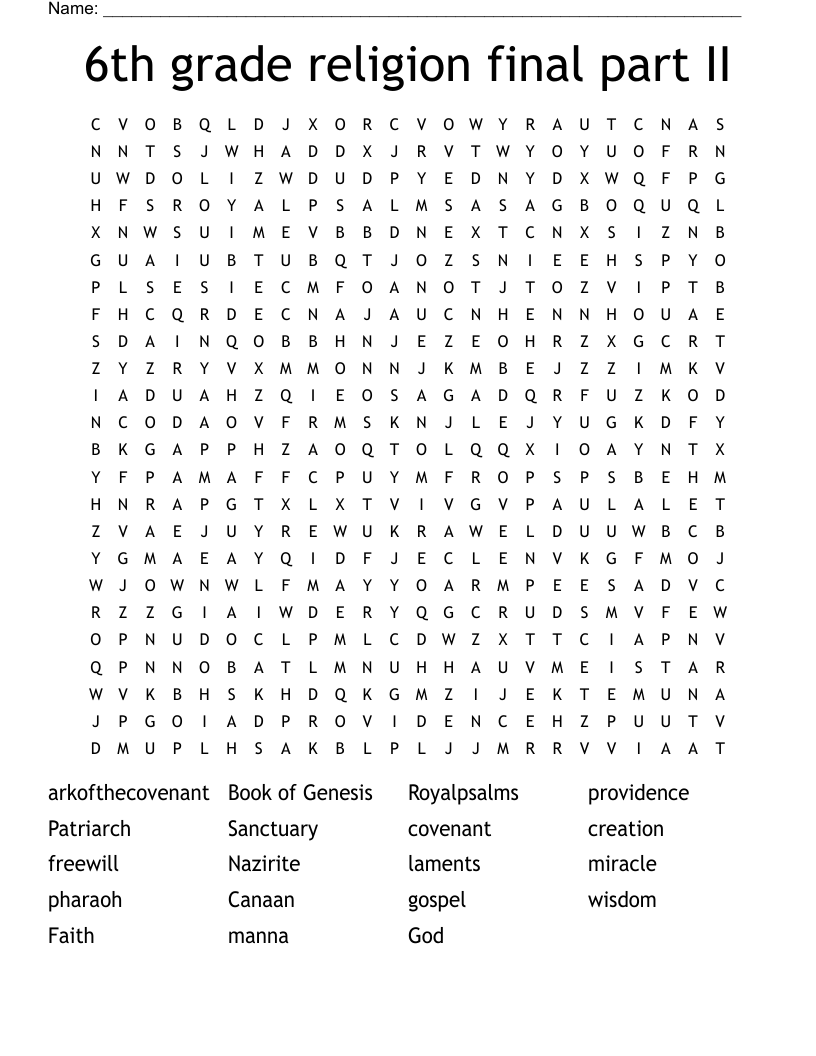 6th grade religion final part II Word Search