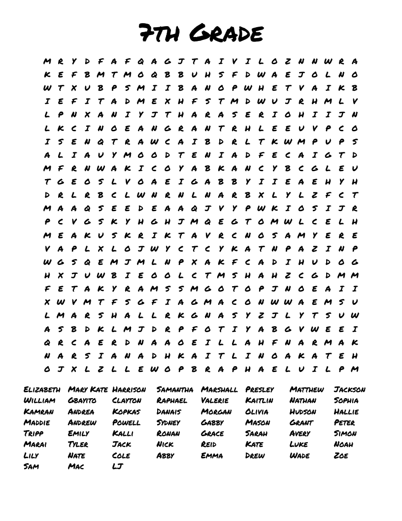 7th Grade Word Search WordMint