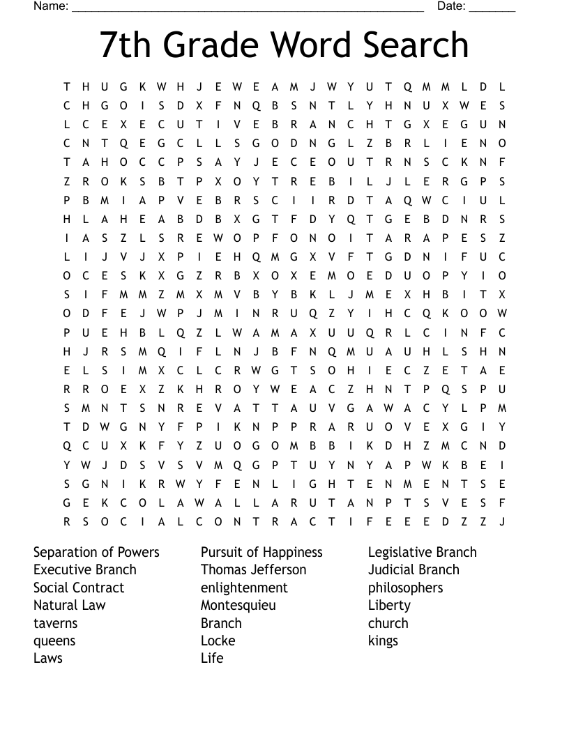 7th Grade Word Search WordMint