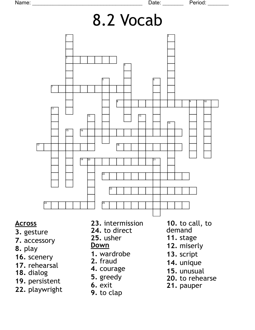 8.2 Vocab Crossword