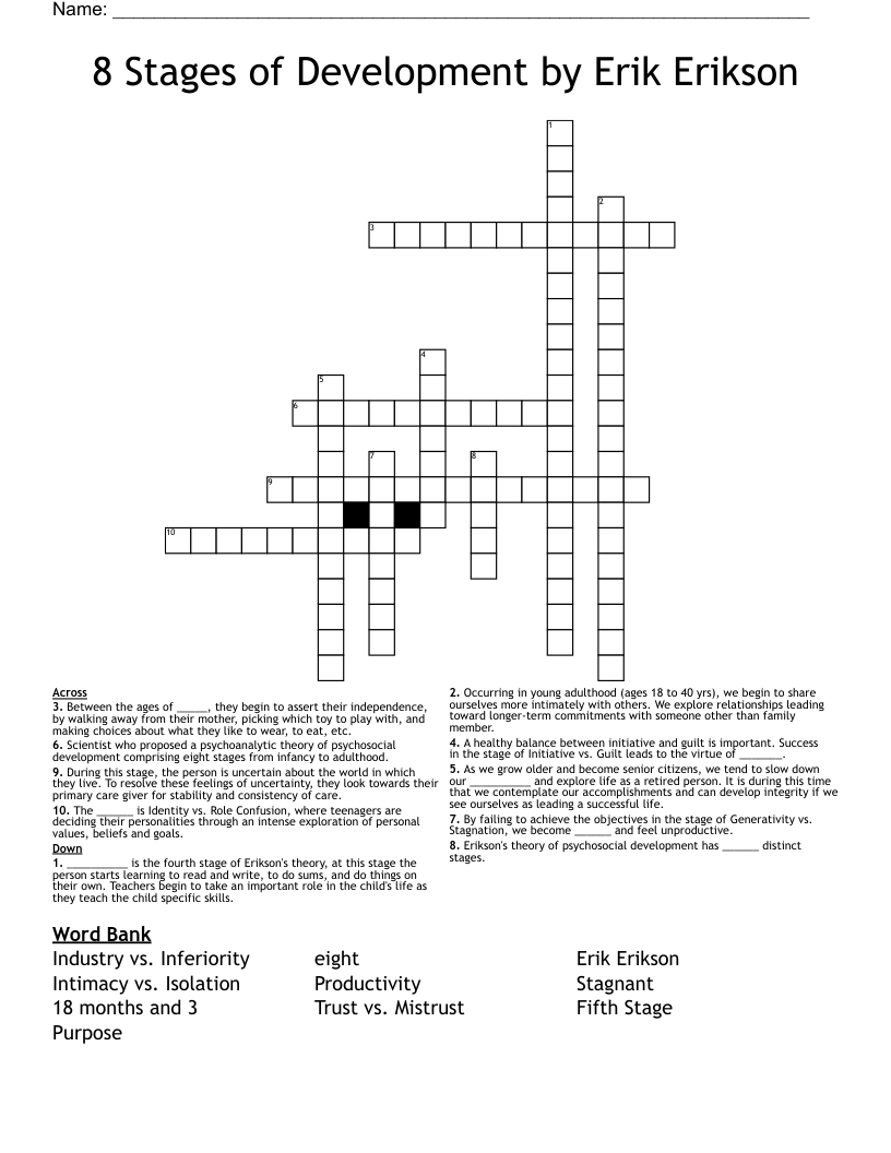 8 Stages of Development by Erik Erikson Crossword - WordMint
