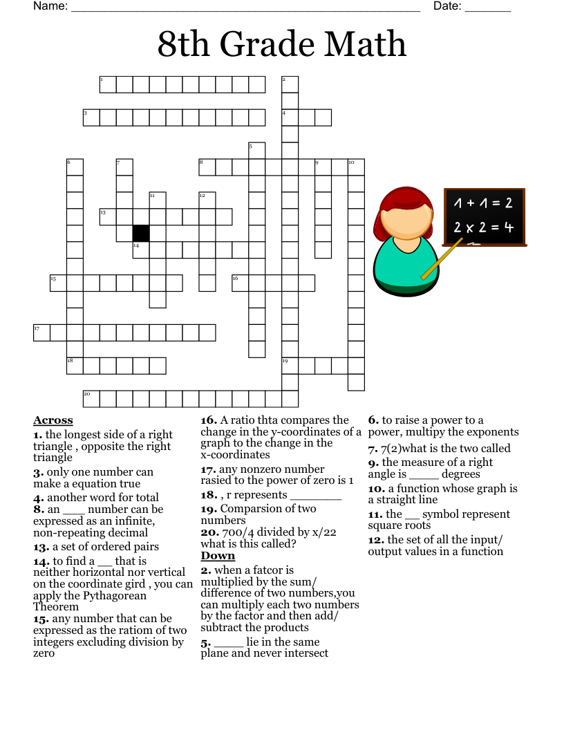 Math Crossword Puzzles With Answers For Class 8