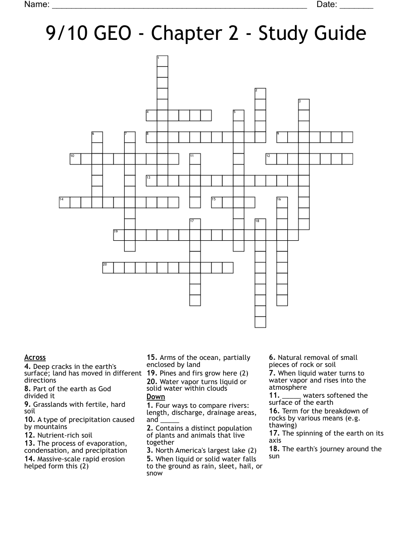 9/10 GEO - Chapter 2 - Study Guide  Crossword