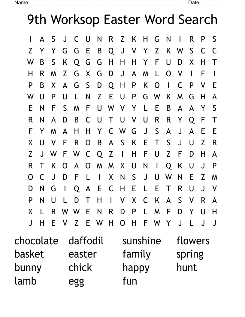 9th Worksop Easter Word Search 