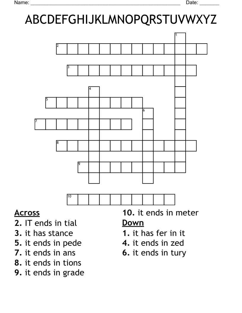 ABCDEFGHIJKLMNOPQRSTUVWXYZ Crossword