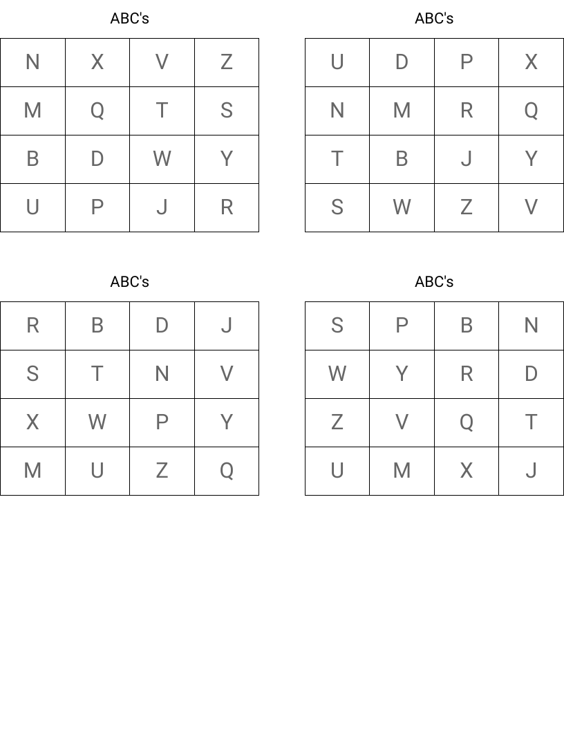 ABC's Bingo Cards