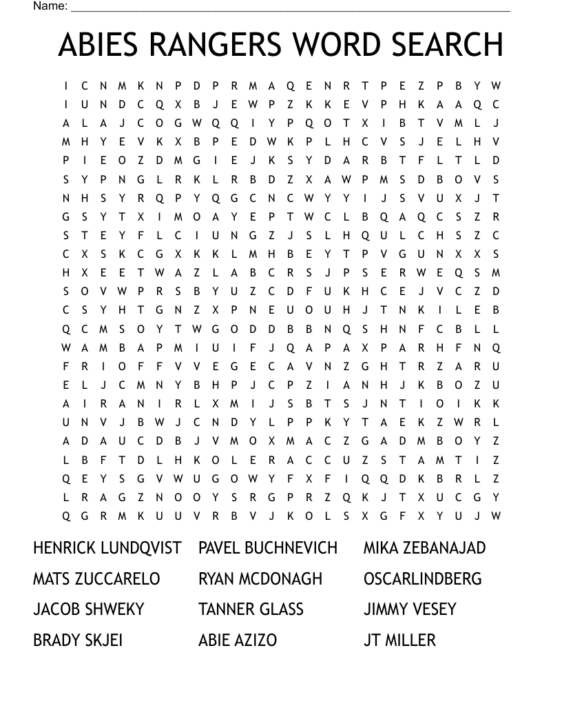 ABIES RANGERS WORD SEARCH