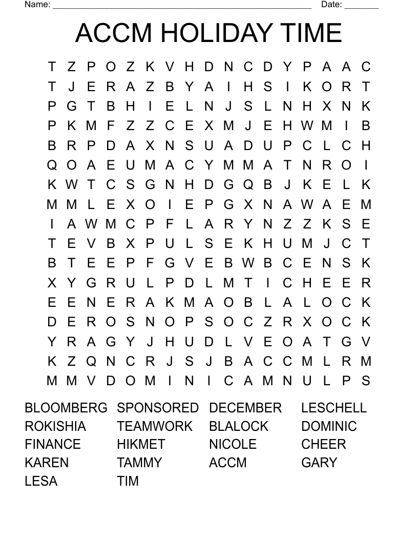 ACCM HOLIDAY TIME Word Search