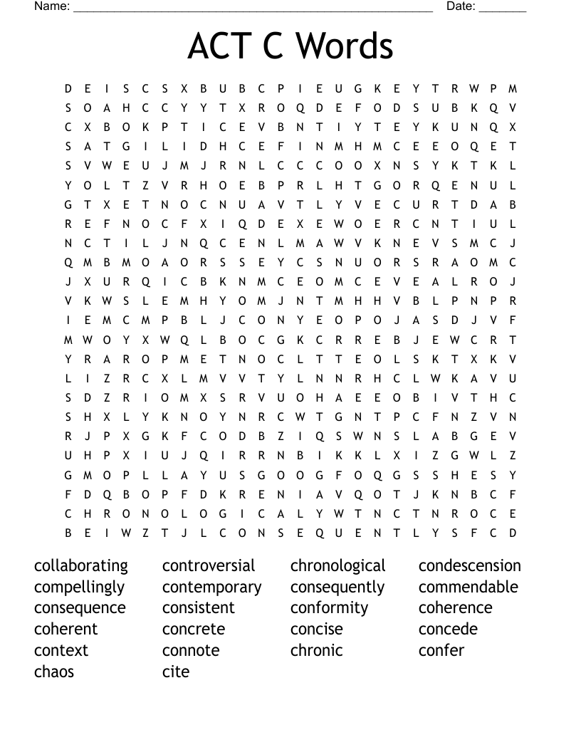 ACT C Words Word Search