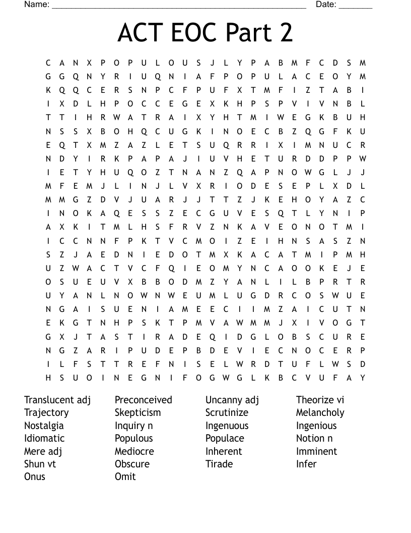 ACT EOC Part 2 Word Search