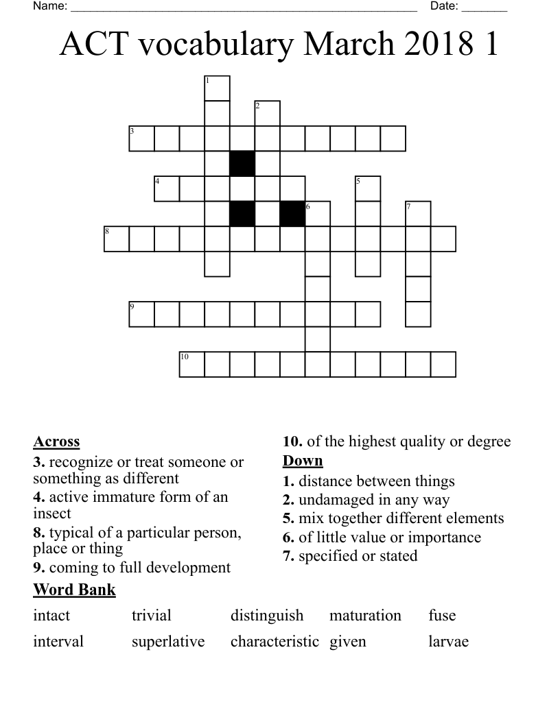 ACT vocabulary March 2018 1 Crossword