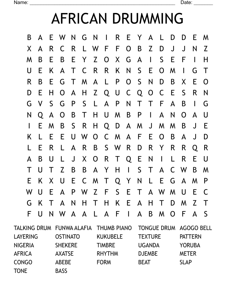 African Drumming Word Search WordMint