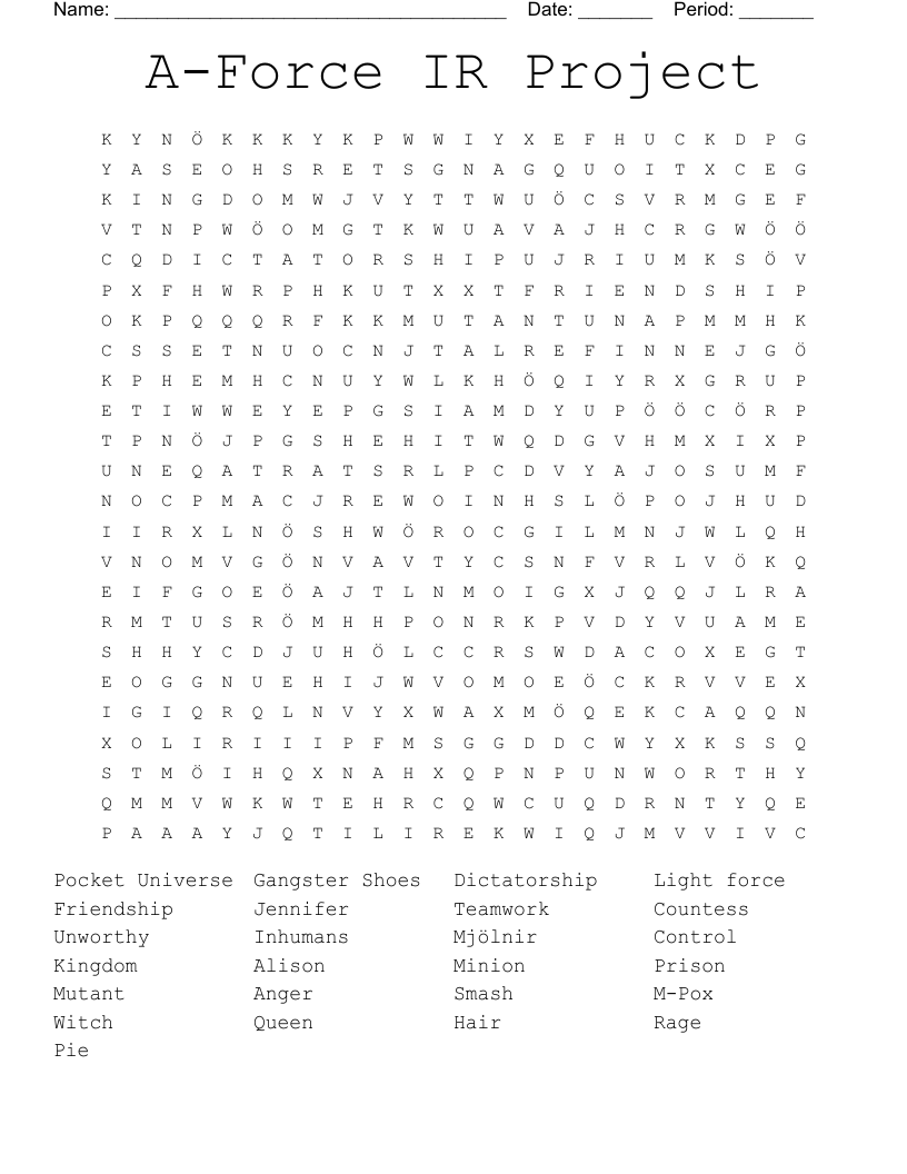 A-Force IR Project Word Search