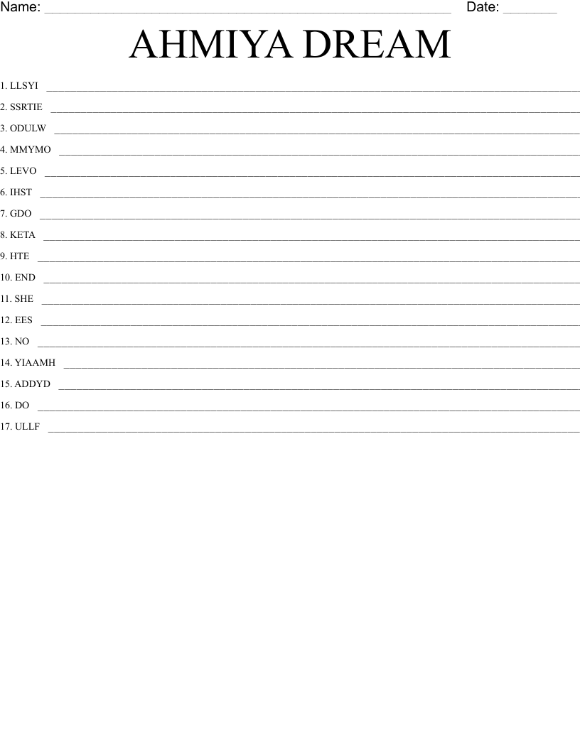 AHMIYA DREAM Word Scramble