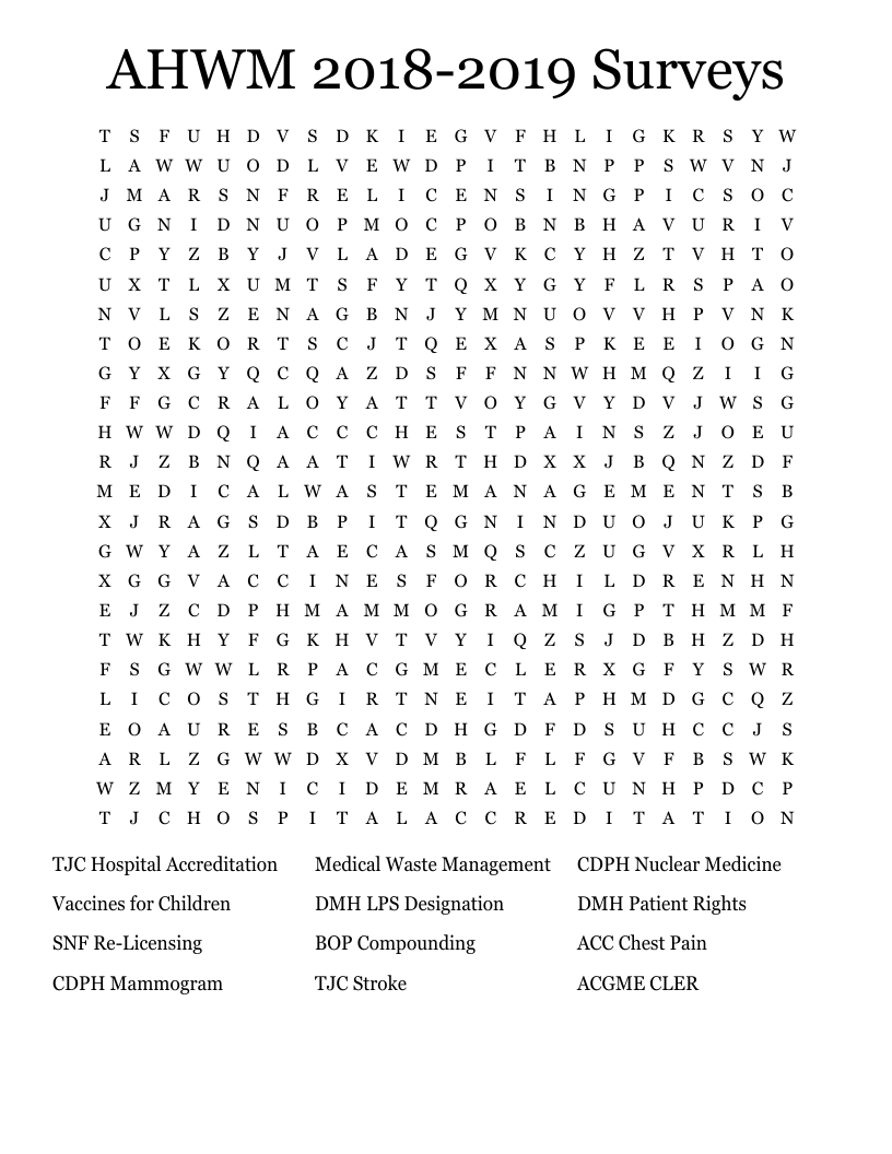 AHWM 2018-2019 Surveys Word Search