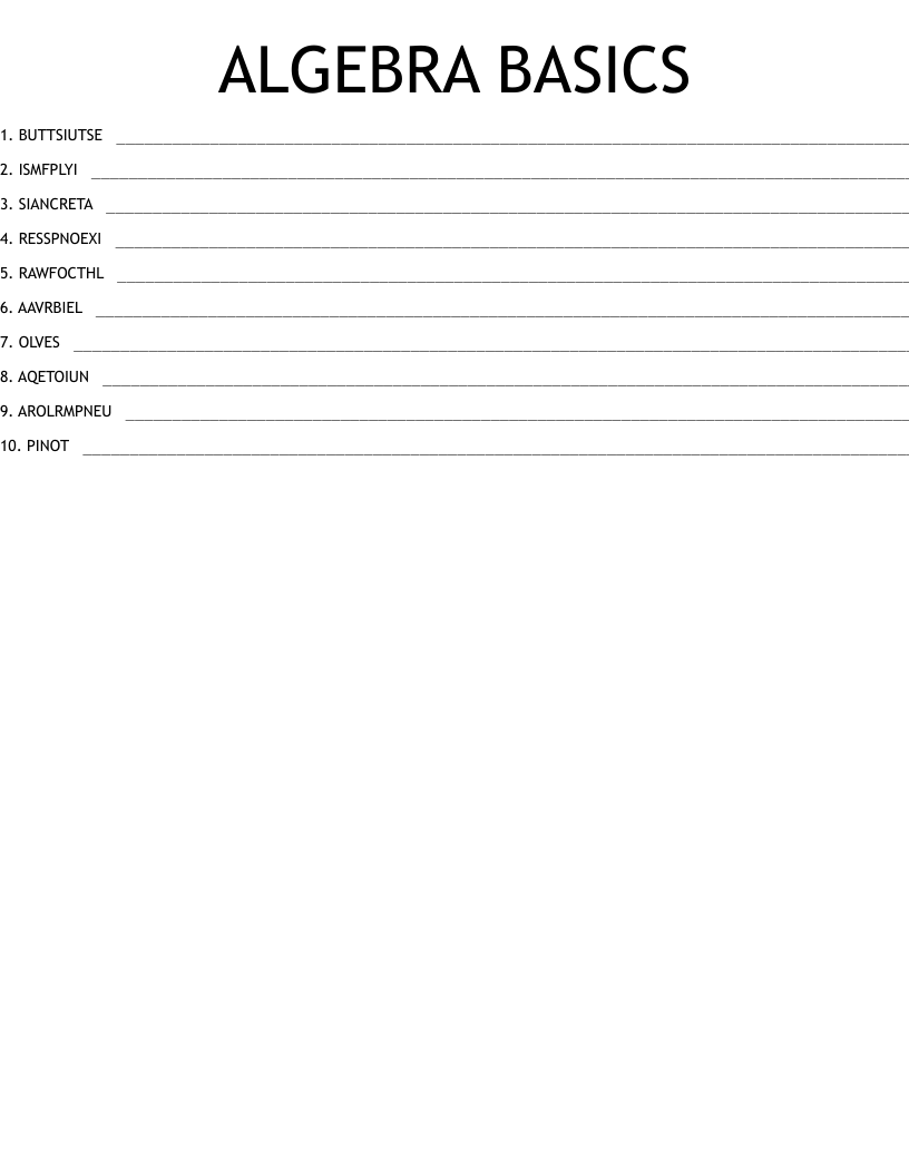 ALGEBRA BASICS Word Scramble