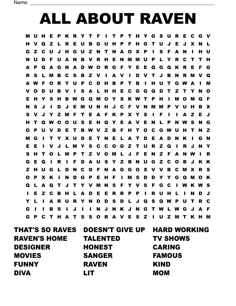 ALL ABOUT RAVEN Word Search