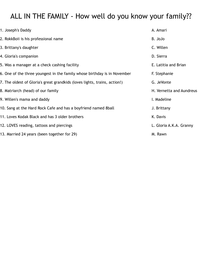 ALL IN THE FAMILY How well do you know your family?? Worksheet WordMint