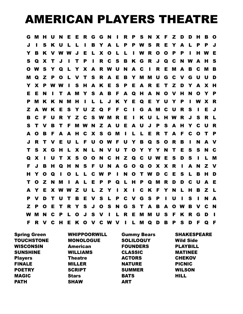 AMERICAN PLAYERS THEATRE Word Search