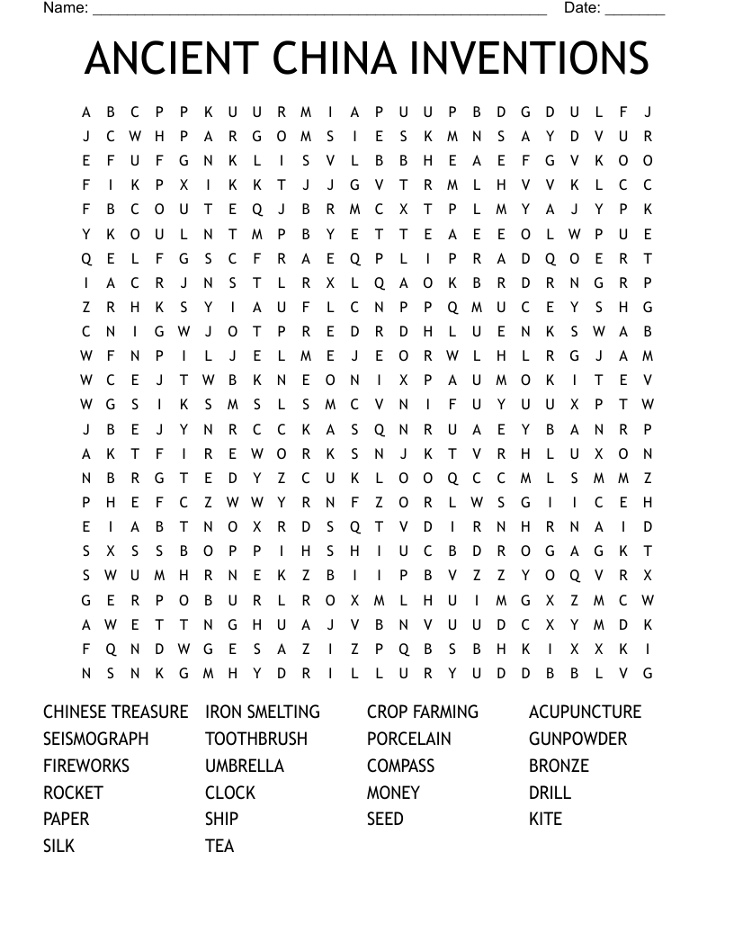 ANCIENT CHINA INVENTIONS Word Search WordMint