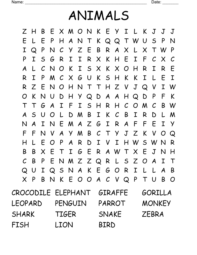 ANIMALS Word Search