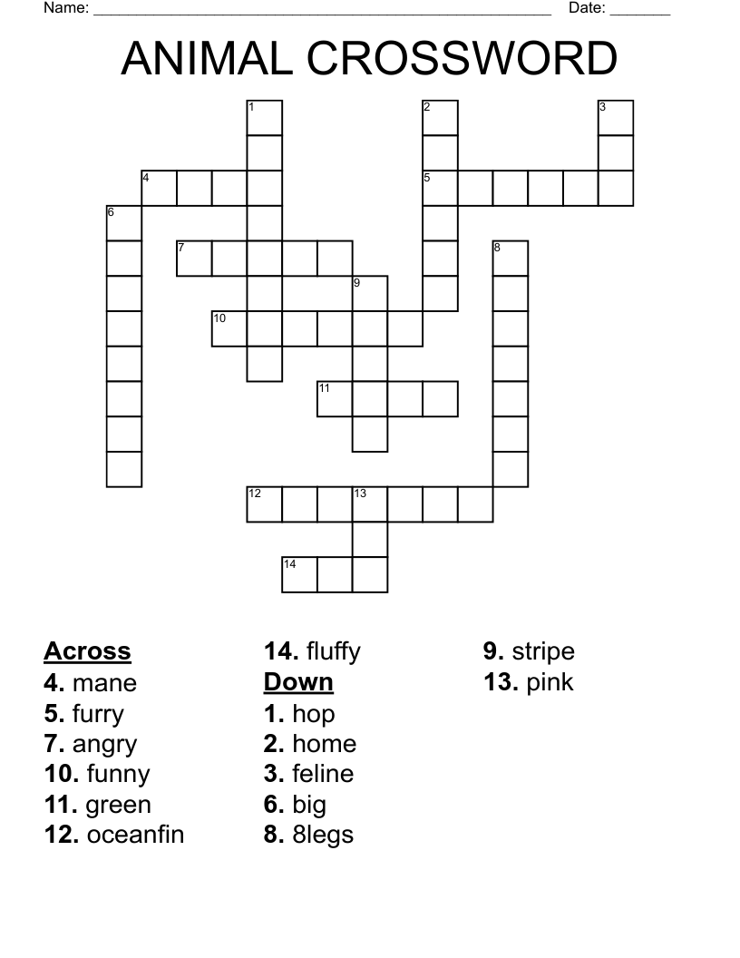 ANIMAL CROSSWORD 