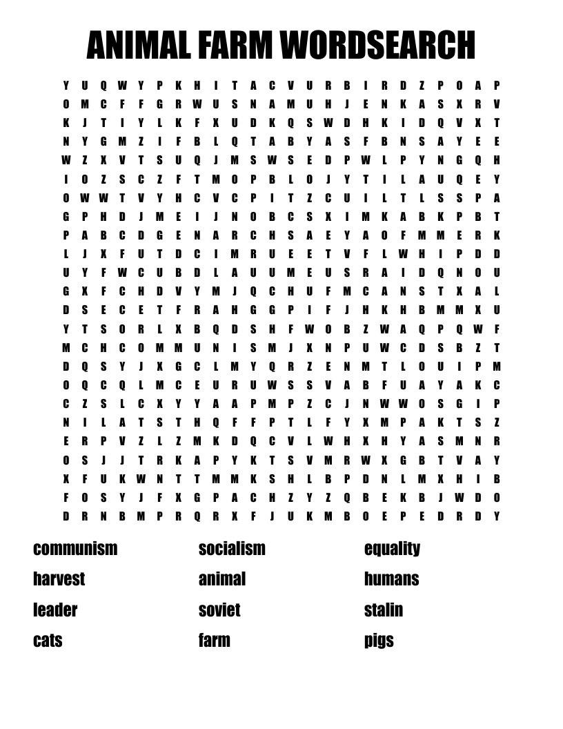 ANIMAL FARM WORDSEARCH 